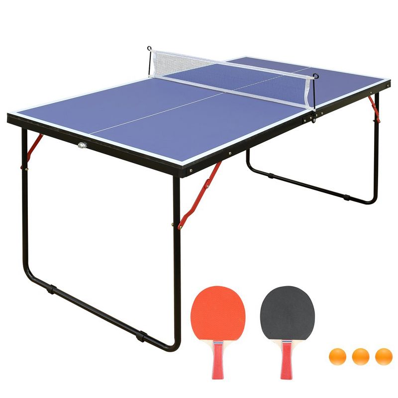 Portable Ping Pong Table Set, 4.5ft Mid-Size Table Tennis Game Set, Foldable Ping Pong Table, Blue, 1 of 7