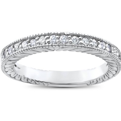 Pompeii3 1/5ct Heirloom Diamond Vintage Wedding Ring 14K White Gold Womens band