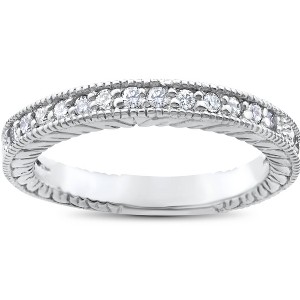Pompeii3 1/5ct Heirloom Diamond Vintage Wedding Ring 14K White Gold Womens band - 1 of 4