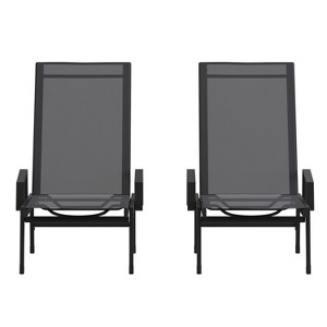 Emma and Oliver Set of 2 Textilene Adjustable 5 Position Patio Chaise Lounge with Armrests and Metal Frame - 1 of 4