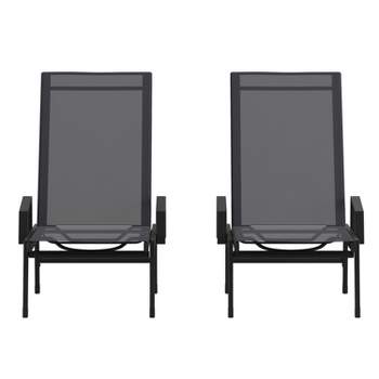 Flash Furniture Brazos Set of 2 Adjustable Chaise Lounge Chairs with Arms, All-Weather Outdoor Five-Position Recliners