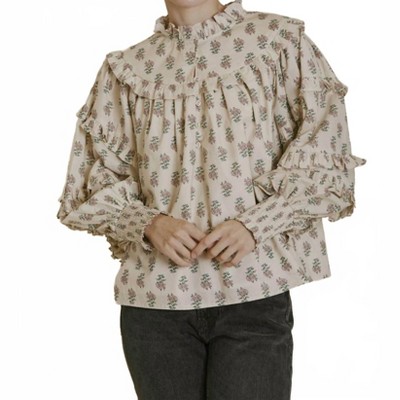 Women's Ruffle Sleeve Floral Blouse - Aureum