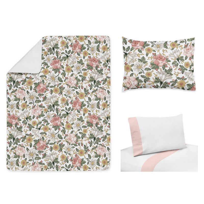 5pc Vintage Floral Toddler Kids&#39; Bedding Set Pink and Green - Sweet Jojo Designs, 5 of 8