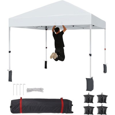 8x8FT White Pop Up Canopy Tent with Wheeled Bag and Sandbags
