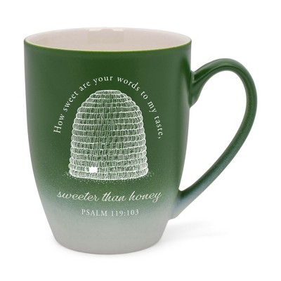 Elanze Designs How Sweet Are Your Words To My Taste Sweeter Than Honey Two Toned Ombre Matte Green and White 12 ounce Ceramic Stoneware Coffee Cup Mug