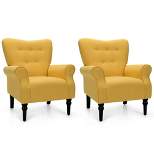 Costway Set of 2 Modern Accent Chairs w/ Tufted Back & Rubber Wood Legs