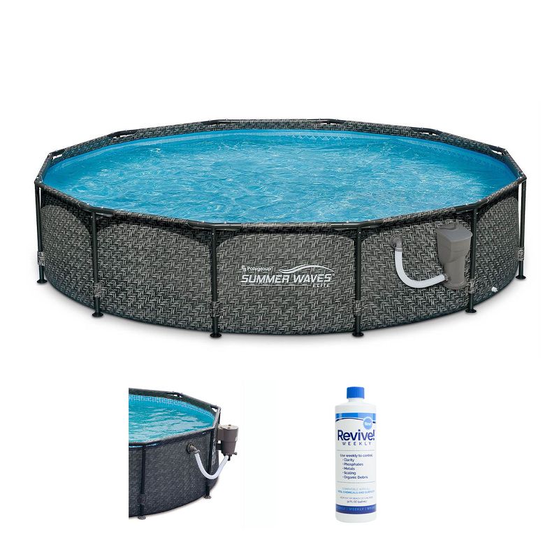 Summer Waves P20012331 12ft x 33in Round Frame Above Ground Swimming Pool Set with Skimmer Filter Pump, Cartridge, and Accessories, Gray Wicker, 1 of 7
