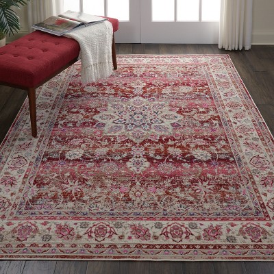 Vintage Kashan Red and Ivory Wool Synthetic 4' x 6' Area Rug