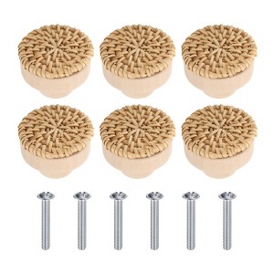 Unique Bargains Rattan Wood Handmade Dresser Cabinet Knobs with Screws - 1 of 4