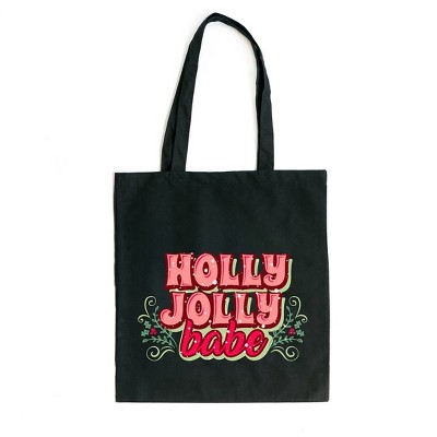 City Creek Prints Holly Jolly Babe Stacked Canvas Tote Bag - 15x16 - Black