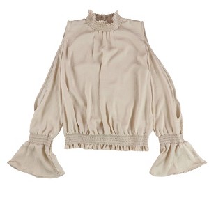 bar III Womens Split-Sleeve Shirred Knit Blouse, Beige, X-Small - 1 of 2