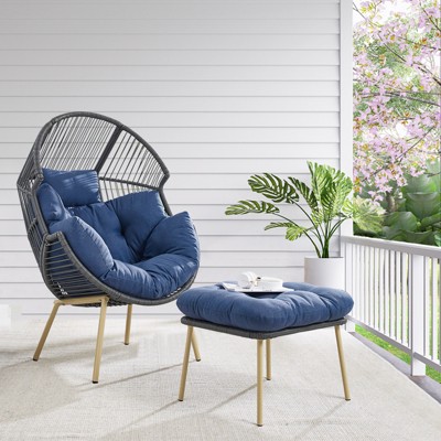 POCASSY Egg Chair Outdoor with Ottoman, Patio PE Wicker Rattan Egg Chair Lounge Basket Shape with Head Pillow