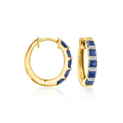 Ross-Simons 2.80 ct. t.w. Sapphire Hoop Earrings With Diamonds in 18kt Gold Over Sterling