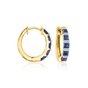 Ross-Simons 2.80 ct. t.w. Sapphire Hoop Earrings With Diamonds in 18kt Gold Over Sterling - 1 of 3