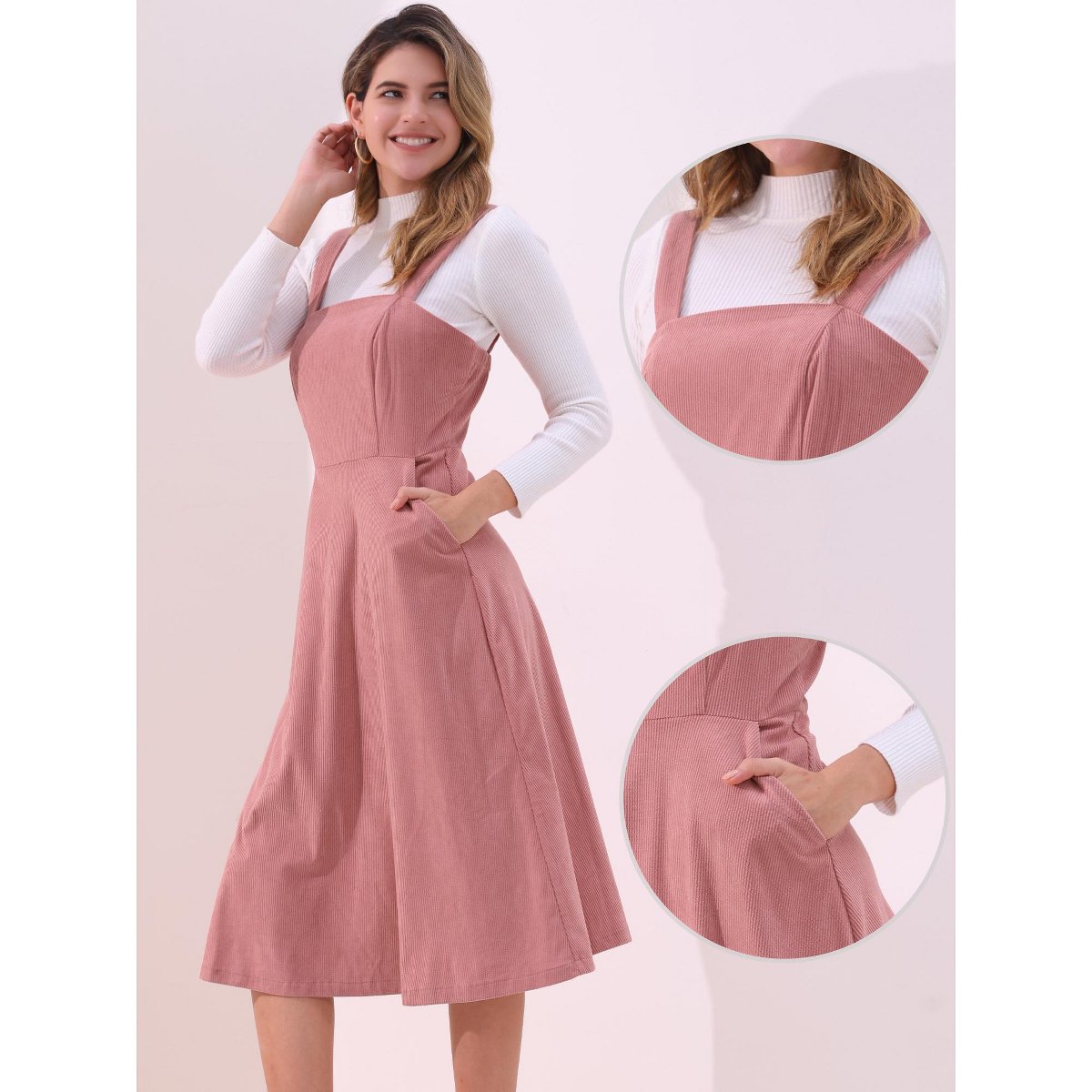 Женские платья INSPIRE CHIC Women's Tank Ribbed Vintage A-Line Sleeveless Casual Midi Dress Pink Large — фото 2