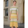INSPIRE CHIC Women's Striped Ribbed Short Sleeve Midi Basic Knitted Dresses - 2 of 4