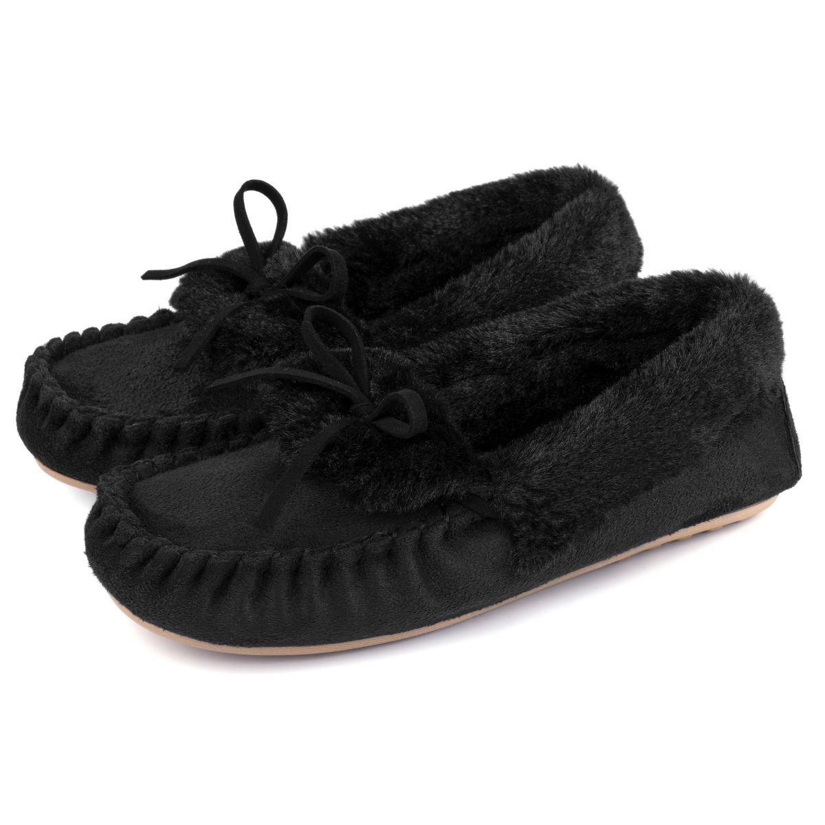 black women’s moccasin slippers with fur