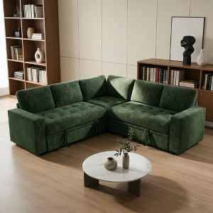 Dyonery 5-Seat Modular Sectional Sofa Bed, L-Shaped Sleeper Couch with Recliner, Storage, USB Ports & Chenille Fabric, for Small Spaces - 1 of 4