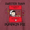Women's - Peanuts - Lucy Thanksgiving Sweeter Than Pumpkin Pie Lightweight French Terry Wide Neck Long Sleeve Shirt - 2 of 4