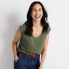 Lands' End Women's Linen Blend Cap Sleeve Gathered Shoulder Tee - 4 of 4