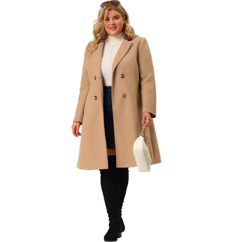 Agnes Orinda Women's Plus Size Fashion Notched Lapel Double Breasted Pea Coats, 3 of 7