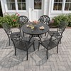7-Piece Cast Aluminum Outdoor Dining Set with Brown Cushions, Round Table & Stackable Chairs - for Patio, Backyard - 2 of 4