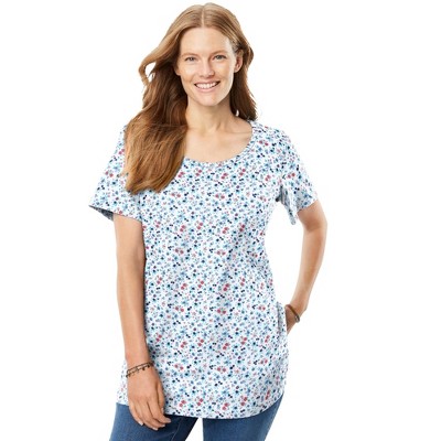 Woman Within Plus Size Perfect Printed Short-Sleeve Scoopneck Tee