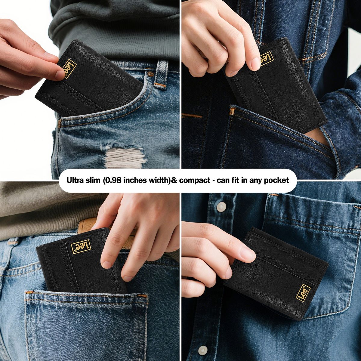 Lee Men’s Trifold Wallet, Pebble Grain Leather Wallet Billfold with RFID Flip ID Window In Gift Box, Valentine's Day Gift Ideas for Man - thumbnail 6