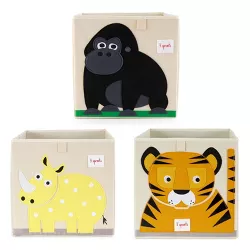 3 Sprouts Children's Foldable Fabric Storage Cube Box Soft Toy Chest Bin for Babies, Toddlers, and Kids with Rhino, Tiger, & Gorilla Designs