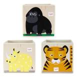 3 Sprouts Children's Foldable Fabric Storage Cube Box Soft Toy Chest Bin for Babies, Toddlers, and Kids with Rhino, Tiger, & Gorilla Designs