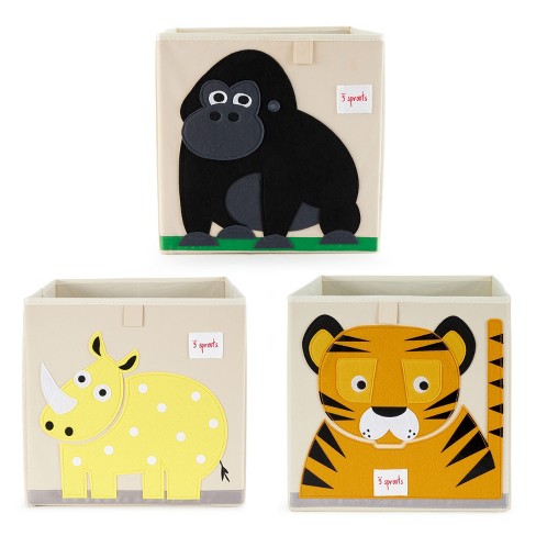 3 Sprouts Children's Foldable Fabric Storage Cube Box Soft Toy Chest Bin for Babies, Toddlers, and Kids with Rhino, Tiger, & Gorilla Designs - image 1 of 4