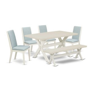 HomeStock 6-Piece Rectangle Natural Oak Finish Solid Wood Top Dining Table with 1-Bench, 4-Chairs - 1 of 4