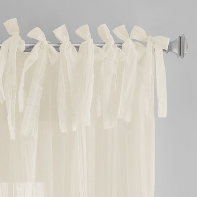 Ivory Polyester Tie Top Sheer Window Curtain Panel