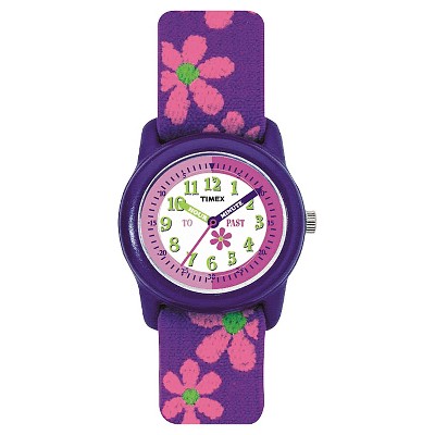 Kid's Timex Watch with Floral Strap - Purple/Pink T89022XY