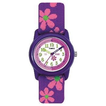 Kid's Timex Watch with Floral Strap - Purple/Pink T89022XY