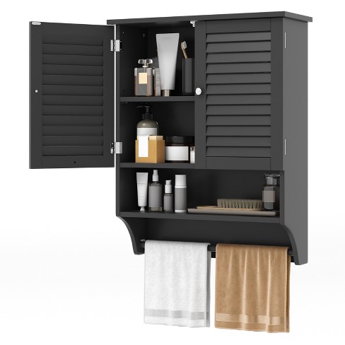 Tangkula Wall Mounted Bathroom Cabinet With Open Shelf Towel Bar