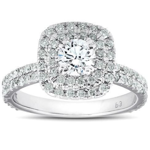 Pompeii3 1 1/3 Ct Cushion Halo Diamond Pave Engagement Ring 14k White ...