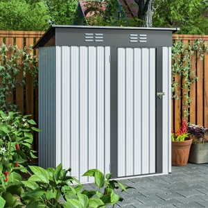 Kelly All Weather Metal Tool Shed, Patio Storage Shed with Metal Foundation and Lockable Doors, Outdoor Storage Box - The Pop Home - 1 of 4