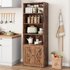 Farmhouse 71.4in Tall Bookcase with Doors 11.8in Depth Display Storage Shelves Industrial Bookcases Wooden 6 Shelf Bookshelves for Home Office - 1 of 4
