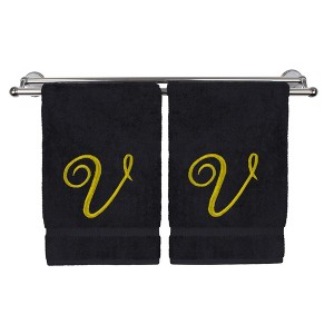 BC BARE COTTON Monogrammed Hand Towel, 100% Turkish Cotton - Set of 2 - Black - Gold Script - 1 of 4