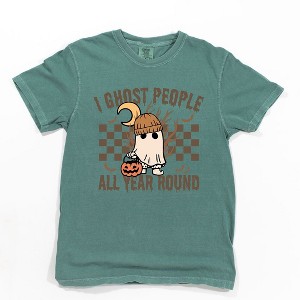 Simply Sage Market Women's I Ghost People All Year Round Short Sleeve Garment Dyed Tee - 1 of 4