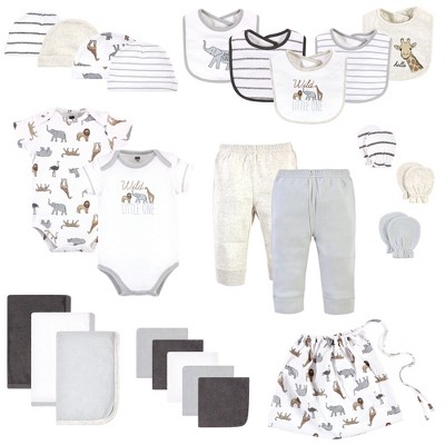 Hudson Baby Infant Boy Layette Start Set Baby Shower Gift 25pc, Modern Neutral Safari, 0-6 Months