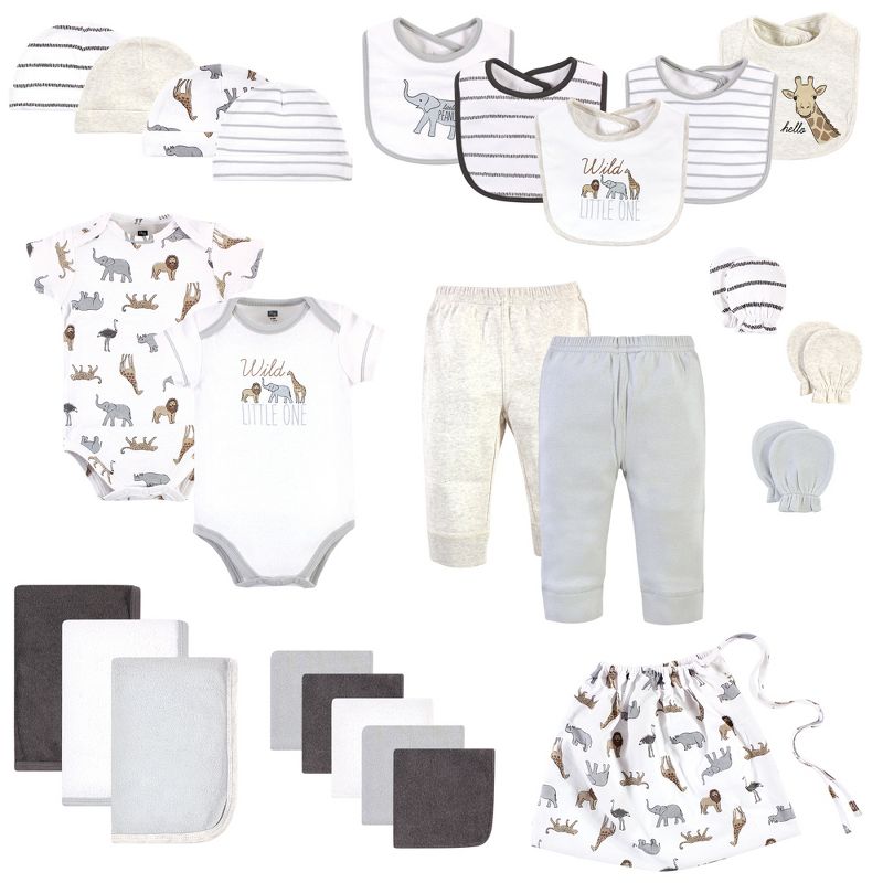 Hudson Baby Infant Boy Layette Start Set Baby Shower Gift 25pc, Modern Neutral Safari, 0-6 Months, 1 of 12