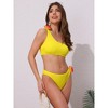 INSPIRE CHIC Women's 3D Rose Floral One Shoulder Ribbed Bikini Sets, Triangle Bottoms Swimwear Bathing Suits 1 Set - 4 of 4