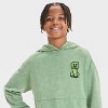 Boys' Minecraft Embroidered Mineral Wash Hooded Sweatshirt - Olive Green - 2 of 4