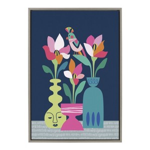Kate and Laurel Sylvie Mid Century Modern Magnolias Framed Canvas by Rachel Lee of My Dream Wall, 23x33, Gray - 1 of 4