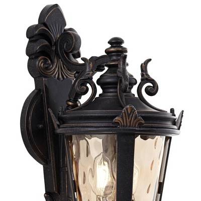 Bronze Scroll 22" Outdoor Wall Light with Hammered Glass