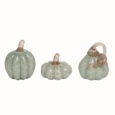 Transpac Glass Clear Harvest Small Pumpkins with Gold Accent Set of 3