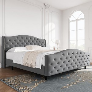 TROPOW Luxury Upholstered Bed Frame with Wingback Headboard, Velvet Platform Bed Frame Mattress Foundation with Wooden Slats, No Box Spring Needed - 1 of 4
