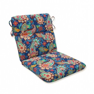 Paisley Party Rounded Corners Outdoor Chair Cushion Blue - Pillow Perfect: Weather & Fade-Resistant, 100% Polyester Fill - 1 of 4